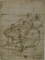 Dos mujeres en las nubes, tirando de una carga