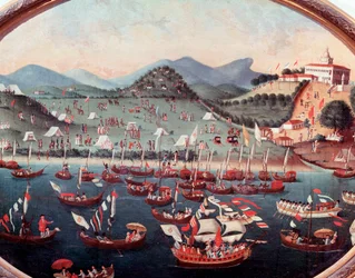 Procesión marítima frente al Hospital de Lázaro en Río de Janeiro, Brasil