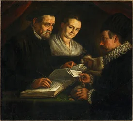 El cambista Orazio Lago, su mujer y un cliente (pintura sobre lienzo)