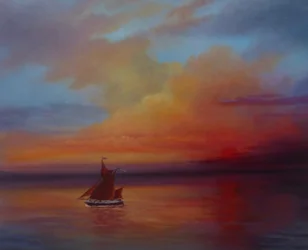 Red Sails - Thames Barge at full sail, 2022 (óleo sobre lienzo)
