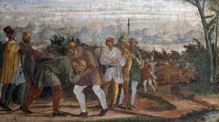 Escena de la Vida del hijo pródigo, por el Círculo de Lelio Orsi (1511-1587), Rocca di Novellara, Emilia-Romaña, Italia