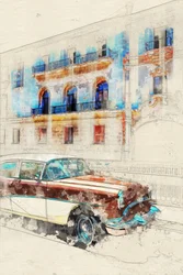 Boceto de un coche clásico de La Habana