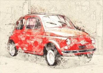 Boceto de un coche clásico rojo