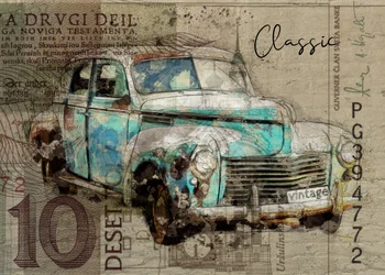 Coche clásico de color verde azulado oxidado