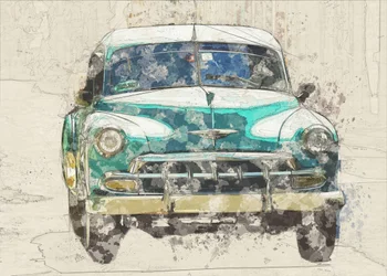 Boceto de un coche verde clásico