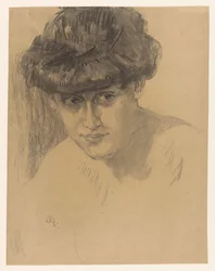 Busto de mujer con el pelo levantado
