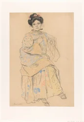 Mujer sentada con vestido japonés