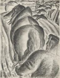 Agricultor con arado y caballo de tiro