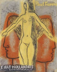 Mujer desnuda entre dos cabezas de hombres que miran en direcciones opuestas (1933), de Leo Gestel.