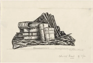Pila de libros y papelería