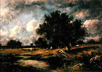 Paisaje con vacas y figuras