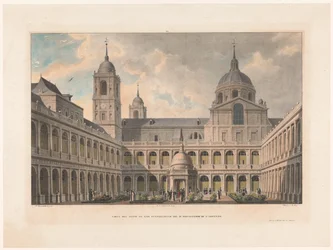Zicht op de Patio de los Evangelistas van het Monasterio de San Lorenzo de El Escorial
Vista del Patio de los Evangelistas del R. Monasterio de S. Lorenzo (title on object)