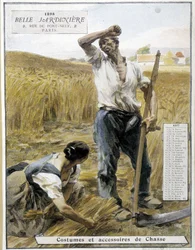Cosecha - por Lhermitte, calendario de tienda "La Belle Jardinière", agosto 1898