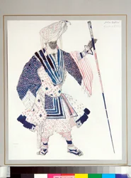 Ballets russes: ""Grand Priest"" Traje diseñado por Leon Bakst (1866-1924) para el ballet ""Le dieu Bleu"" de Michel Fokine