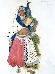 Bailarina bayadera con pavo real, diseño de vestuario de ballet, 1911