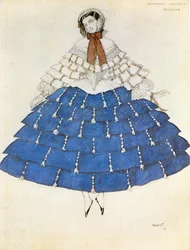 Chiarina, boceto de vestuario para el ballet " Carnaval " con música de Robert Schumann (acuarela, lápiz de color sobre papel)