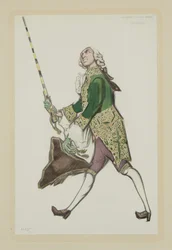 Diseño de vestuario para Rinaldo en el ballet Las damas de buen humor de Scarlatti, 1917