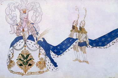 Diseño de vestuario para La Reina y Sus Pajes, de La Bella Durmiente, 1921