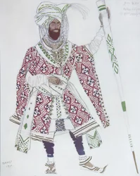Diseño de vestuario para el Ballet Dios Azul por R. Hahn, 1912