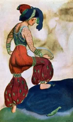 Diseño del vestuario del Sultán Rojo, de Sheherazad (litografía en color)