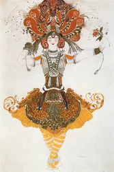 Traje del Pájaro de Fuego (para T (gouache, oro sobre papel)