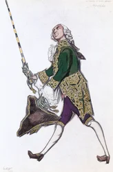 Boceto de vestuario para un hombre del ballet " Donne di buon umore ", música de Scarlatti;realizado (acuarela sobre papel)