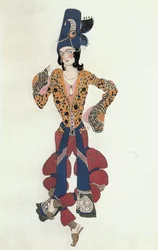 Boceto del vestuario de una joven india para el ballet "Sheherezade" de Rimski-Korsakov (gouache, acuarela, oro sobre papel)