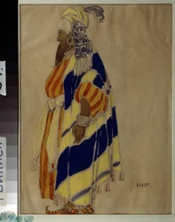 Diseño de vestuario para el ballet ""Islamey"" de Mily (Mili, Milli) Alexeyevich Balakirev (1837-1910). Dibujo de Leon Bakst (1866-1924). Témpera sobre papel Museo Estatal de Arte de Georgia, Tiflis (Tbilisi).