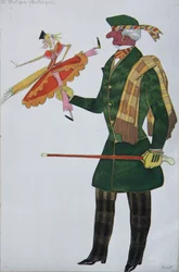 Inglés. Diseño de vestuario para el ballet La tienda de juguetes mágicos de G. Rossini, 1919