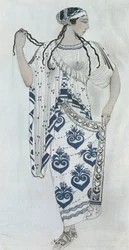 Helena de Troya, boceto de vestuario para la obra de Emile Verhaeren " Helene de Sparte " (acuarela, lápiz de color sobre plata sobre papel)