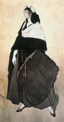 Ida Rubinstein, actriz, bailarina, fundadora de su propia compañía de danza (acuarela, gouache sobre papel pegado sobre lienzo)