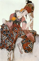 Iskander, boceto de vestuario para el ballet El Peri de Paul Dukas (acuarela, gouache y lápiz de color sobre papel)
