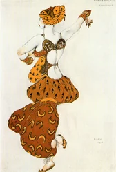Odalisca, boceto de vestuario para el ballet " Sheherezade " (acuarela y oro sobre papel)