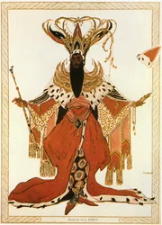 Potifar, boceto de vestuario para el ballet y mimodrama " Josephslegende " de Richard Strauss (acuarela, lápiz de color y oro sobre papel)