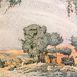 Diseño de escenografía para el Acto I de Helena de Esparta, interpretado por la compañía de ballet de Ida Rubenstein