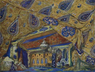 Diseño de escenario para el ballet Fantasía Oriental de Ippolitov-Ivanov y Mussorgsky, 1913