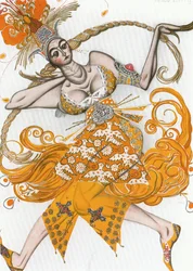 El pájaro de fuego, boceto de vestuario para el ballet de Igor Stravinski (gouache sobre papel)