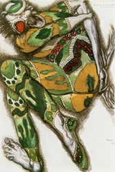 El monstruo verde, boceto de vestuario para la ópera " Sadko " de Nicolai Rimski-Korsakov (acuarela, gouache y oro sobre papel)