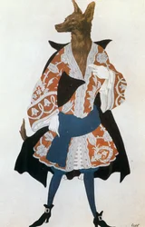El lobo, boceto de vestuario para el ballet de Tchaikowski " La Belle au bois dormant " (acuarela, gouache y oro sobre papel)