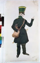 El cartero, disfraz para el ballet "La fee des poupees" dirigido por Joseph Bayer (1852-1913)