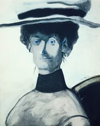 Mujer con sombrero rosa