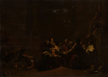 Pashur hiriendo a Jeremías en el Templo, c.1648 (óleo sobre tabla)