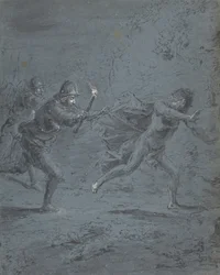 Escena nocturna con soldados persiguiendo a un fugitivo Mark XIV, 5-52, 1611-74