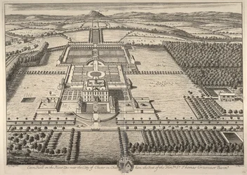 Eaton Hall en el río Dee, cerca de la ciudad de Chester en Cheshire, sede del Honorable Sir Thomas Grosvenor (grabado)