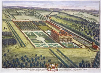 Hamstead Marshall en el condado de Berkshire, grabado por Johannes Kip