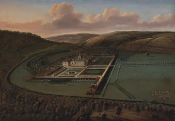 La perspectiva sureste de Hampton Court, Herefordshire