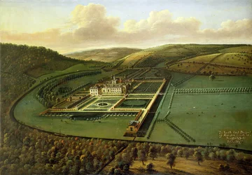 La perspectiva sureste de Hampton Court, Herefordshire, c.1699