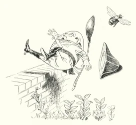 Humpty Dumpty sentado en una pared