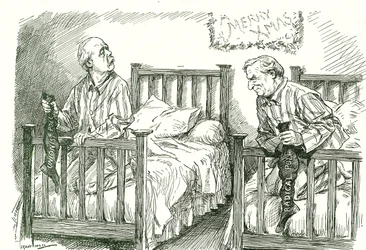 Arthur Balfour, conservador, y Herbert Asquith, liberal, con sus calcetines de Navidad. En las elecciones generales de diciembre de 1910 ninguno de los dos obtuvo mayoría absoluta. Asquith pudo formar un gobierno de coalición con el Partido Parlamentario