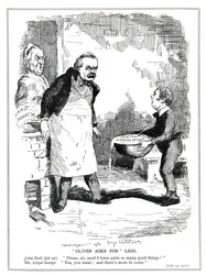 John Bull se queja a Lloyd George de que hay demasiada reforma en su legislación social y reformas de política de tierras, 1912